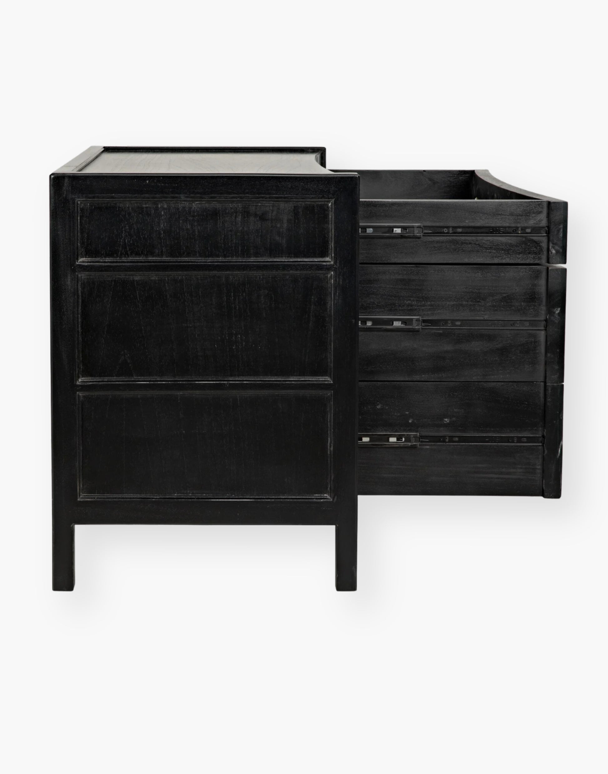 Tate Side Table - Mahogany and Brass Accents - Hand-Rubbed Black Finish - Three Drawers for Storage