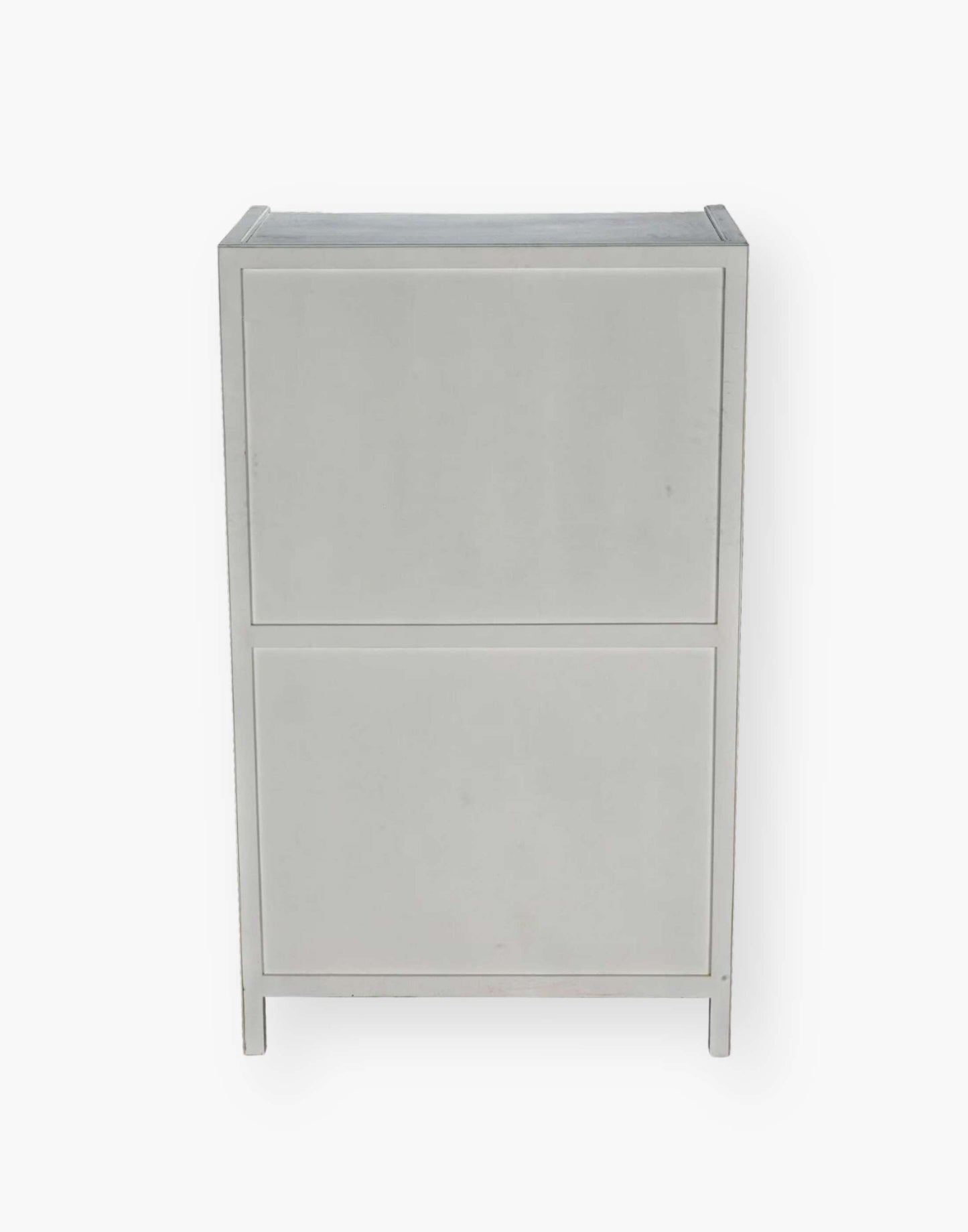 Rustic White Mahogany Wood 6-Drawer tall boy with each drawer featuring a slight curved detail with two brass pulls per drawer