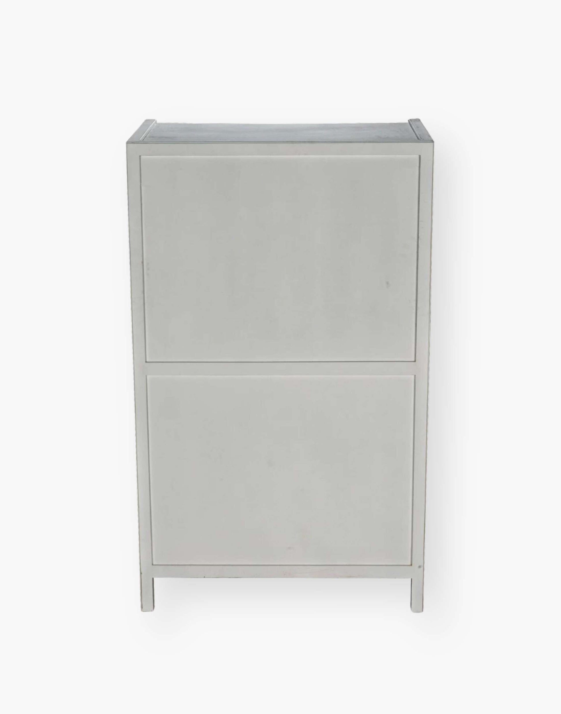 Rustic White Mahogany Wood 6-Drawer tall boy with each drawer featuring a slight curved detail with two brass pulls per drawer