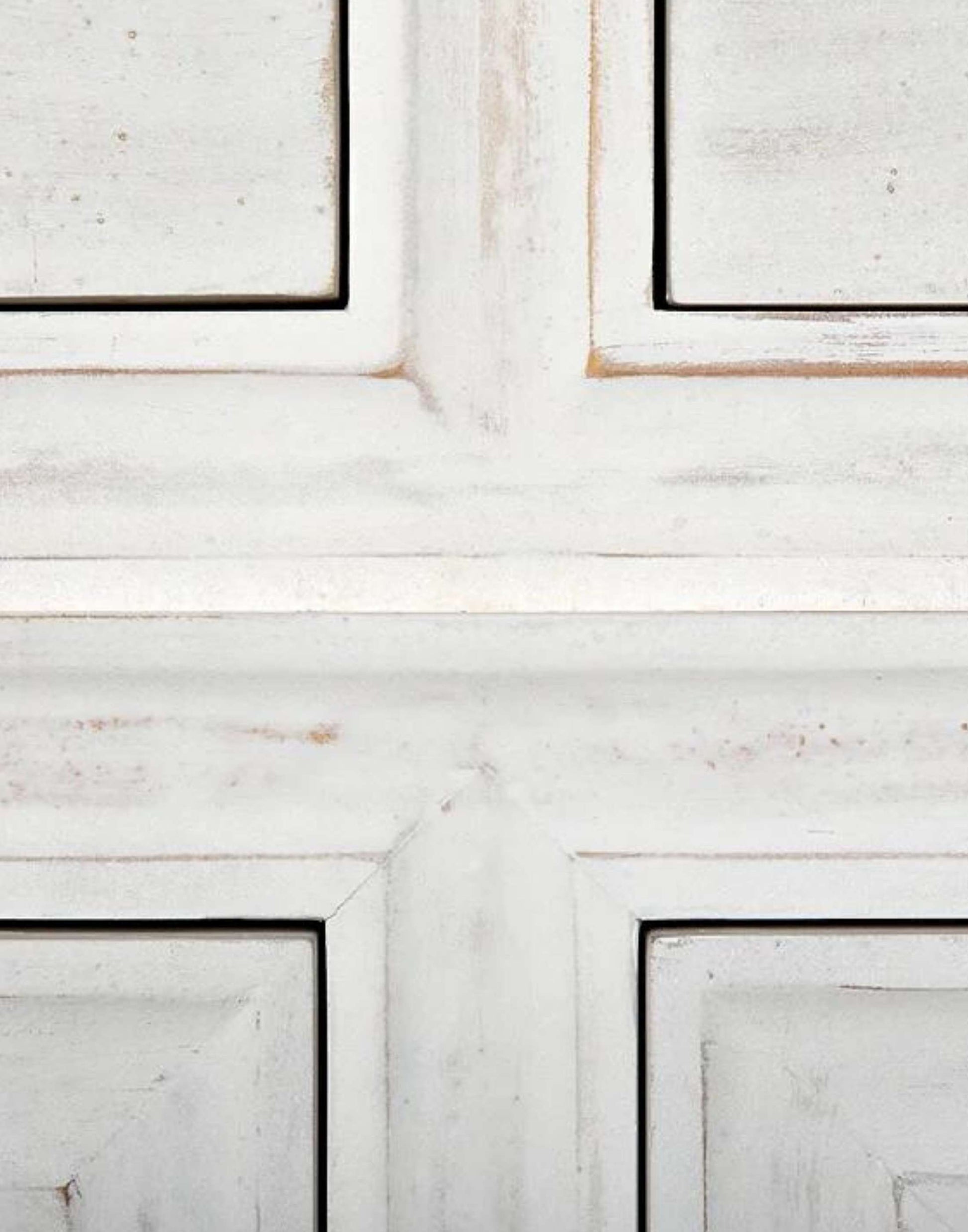 Rustic White Mahogany Wood 6-Drawer tall boy with each drawer featuring a slight curved detail with two brass pulls per drawer
