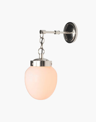 Nickel Finish with Opal Glass Charleston Wall Light: Solid brass mid-century style lighting. Suitable for outdoor use.