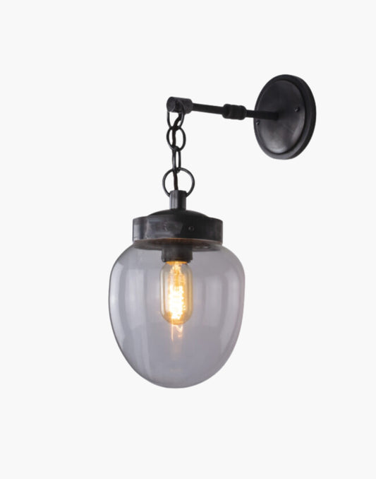 Old Antique Finish with Clear Glass Charleston Wall Light: Solid brass mid-century style lighting. Suitable for outdoor use.