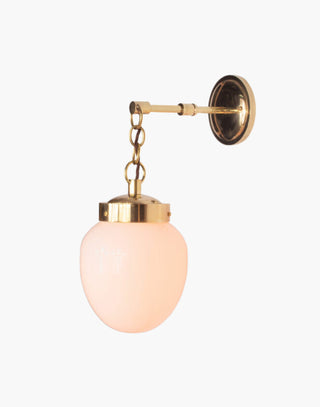 Polished Lacquer Finish with Opal Glass Charleston Wall Light: Solid brass mid-century style lighting. Suitable for outdoor use.