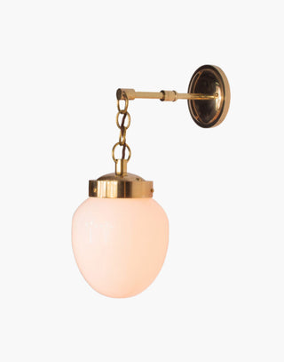 Unlacquered Natural Finish with Opal Glass Charleston Wall Light: Solid brass mid-century style lighting. Suitable for outdoor use. 
