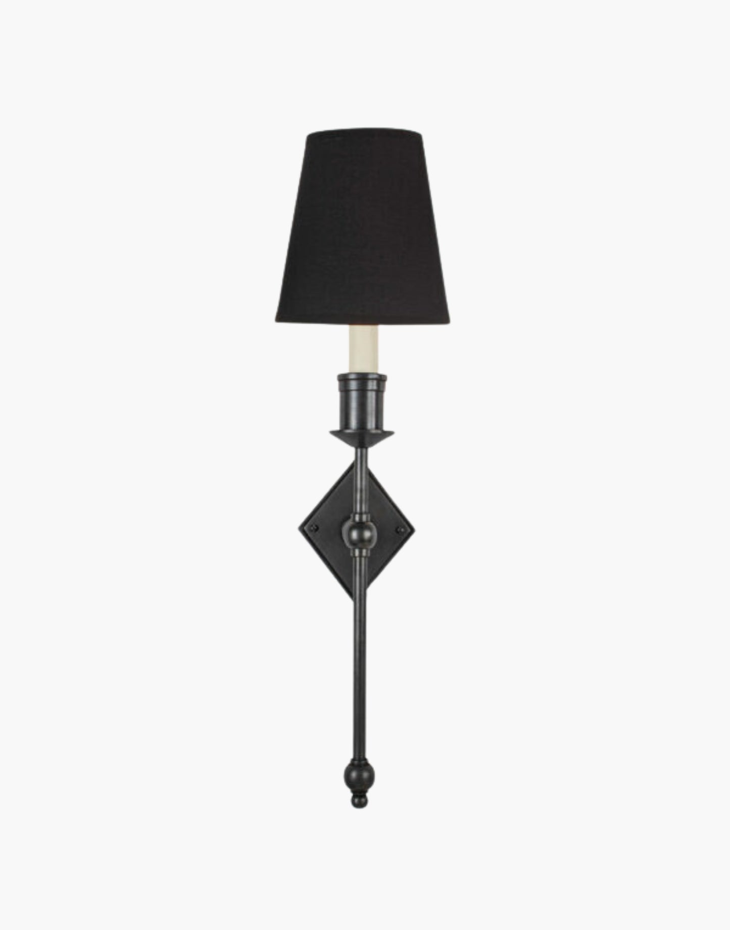 Old Antique with D6G Black Shade Christina Tall Wall Sconce: Solid brass fixture with diamond backplate. Ideal for contemporary or traditional interiors.