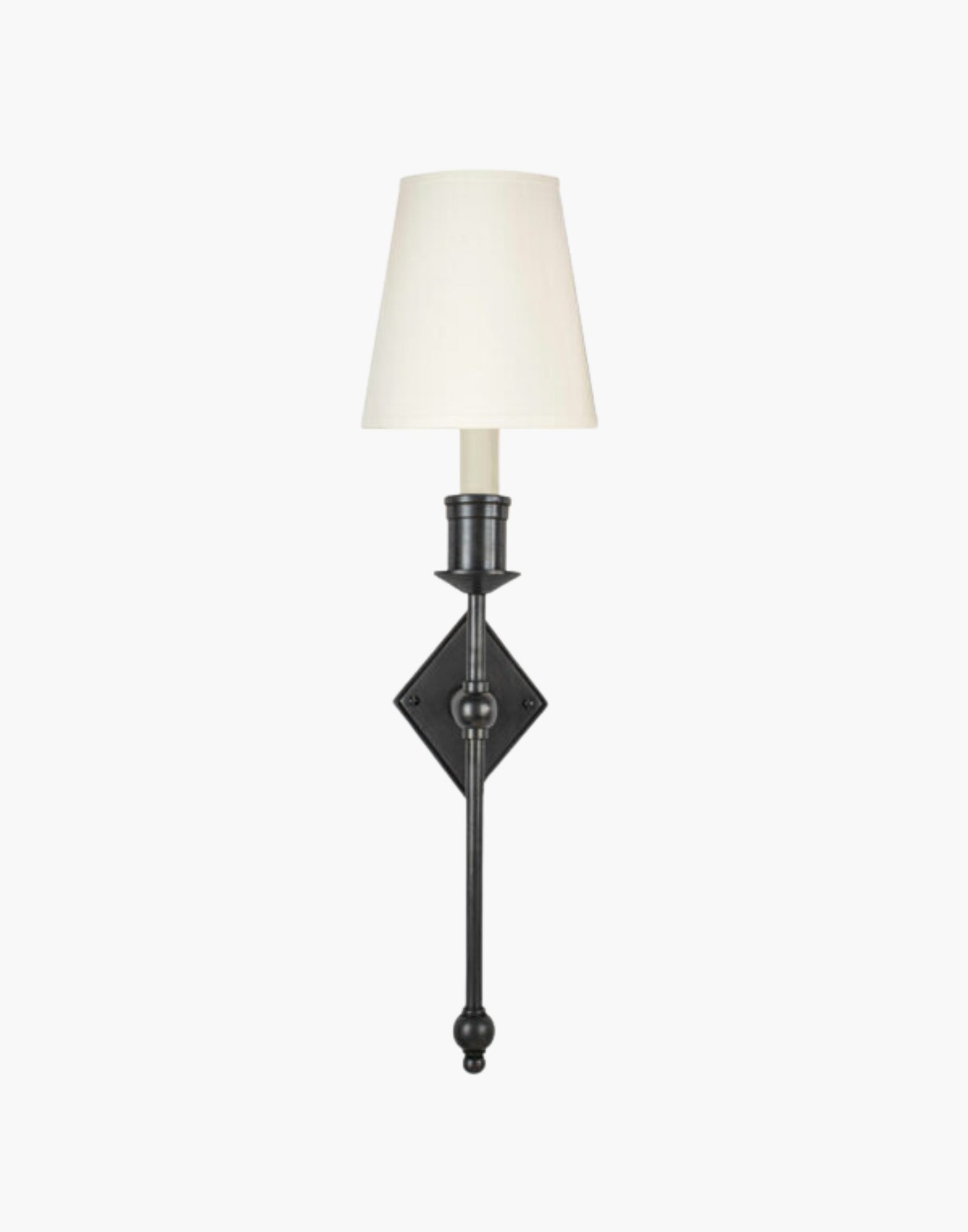Old Antique with White Shade Christina Tall Wall Sconce: Solid brass fixture with diamond backplate. Ideal for contemporary or traditional interiors.