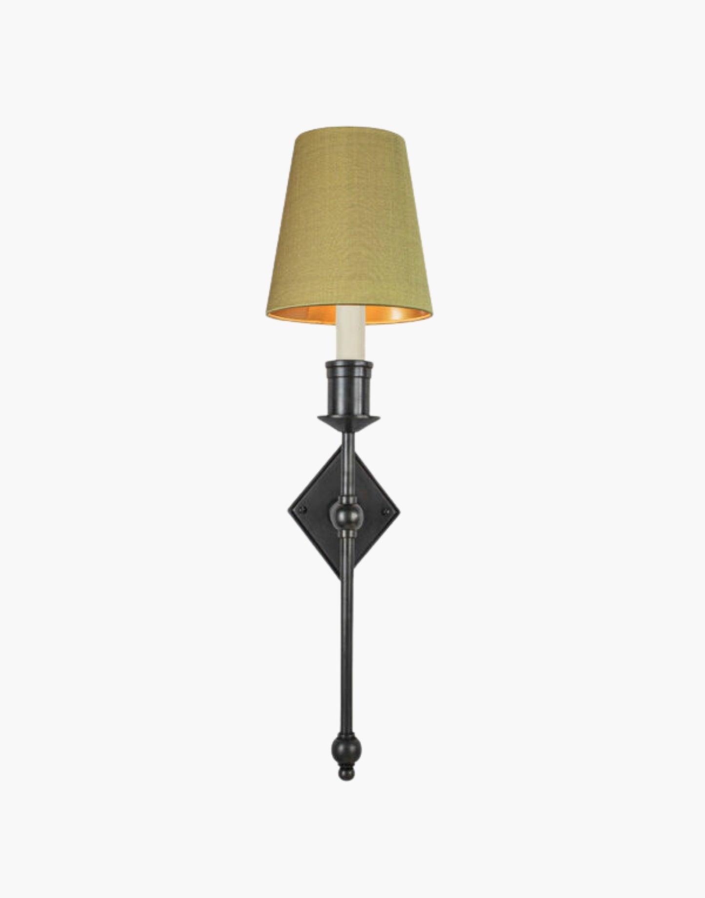 Old Antique with D6G Gold Shade Christina Tall Wall Sconce: Solid brass fixture with diamond backplate. Ideal for contemporary or traditional interiors.