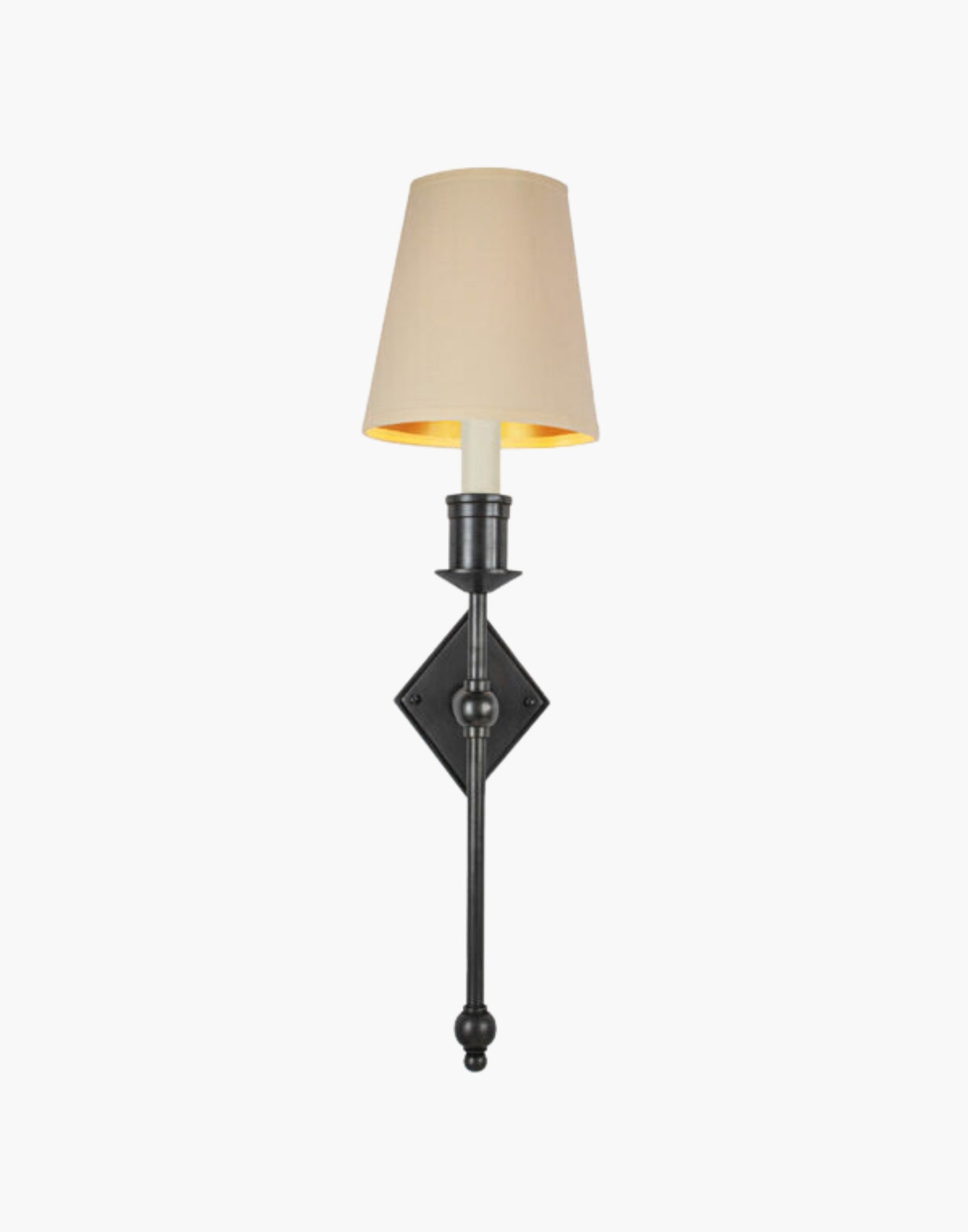 Old Antique with D6G Ivory Shade Christina Tall Wall Sconce: Solid brass fixture with diamond backplate. Ideal for contemporary or traditional interiors.