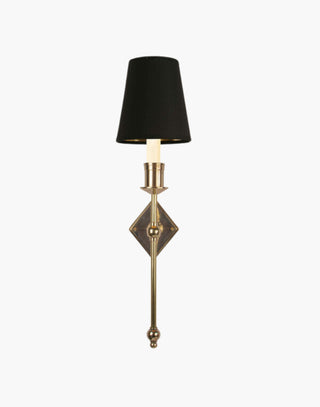 Polished Lacquered with D6G Black Shade Christina Tall Wall Sconce: Solid brass fixture with diamond backplate. Ideal for contemporary or traditional interiors.
