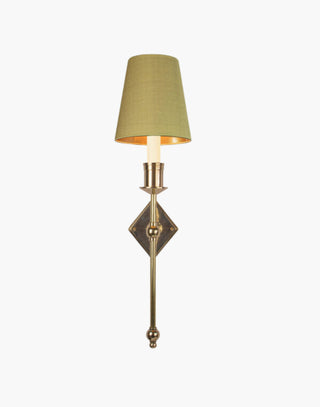 Polished Lacquered with D6G Gold Shade Christina Tall Wall Sconce: Solid brass fixture with diamond backplate. Ideal for contemporary or traditional interiors.