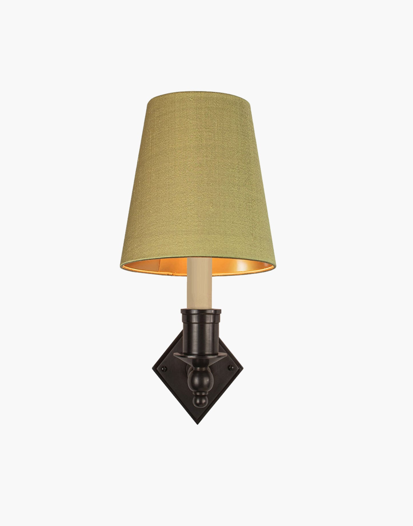 Old Antique finish with d6g Gold shade, elegant solid brass sconce with diamond backplate. Perfect for modern or traditional interiors.
