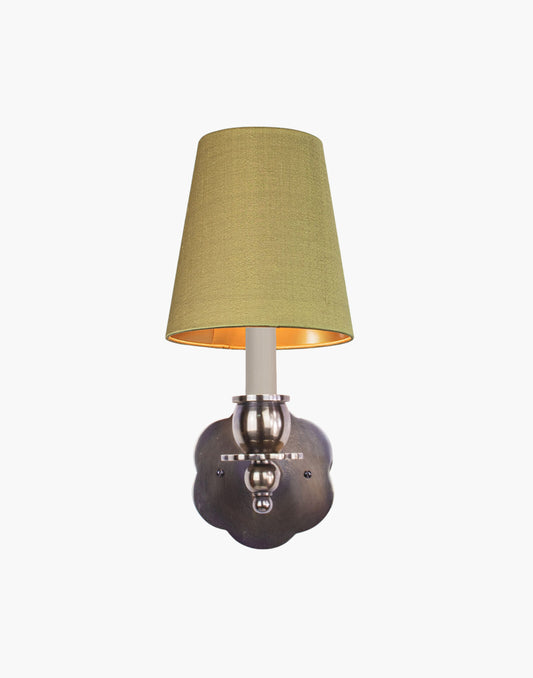 Distressed Finish, D6G Gold Shade India Rose Sconce: Solid brass petal design. Transitional style for contemporary or traditional spaces.
