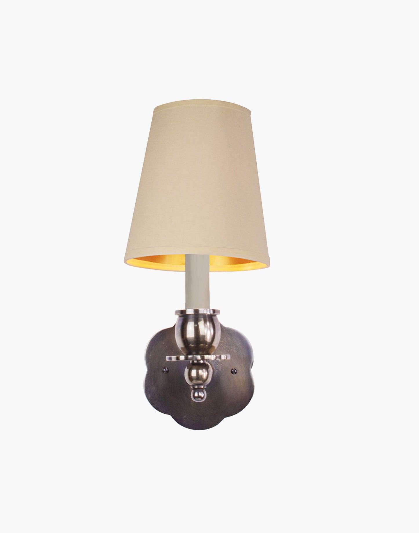 Distressed Finish, D6G Ivory Shade India Rose Sconce: Solid brass petal design. Transitional style for contemporary or traditional spaces.