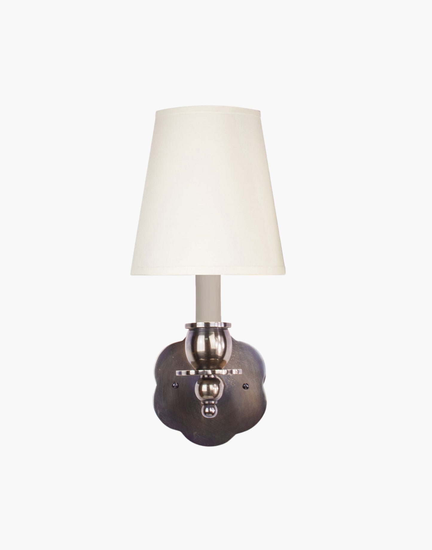 Distressed Finish, D6 White Shade India Rose Sconce: Solid brass petal design. Transitional style for contemporary or traditional spaces.