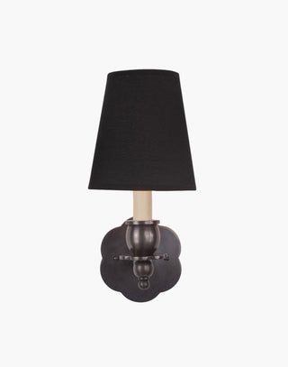 Old Antique Finish, D6G Black Shade India Rose Sconce: Solid brass petal design. Transitional style for contemporary or traditional spaces.