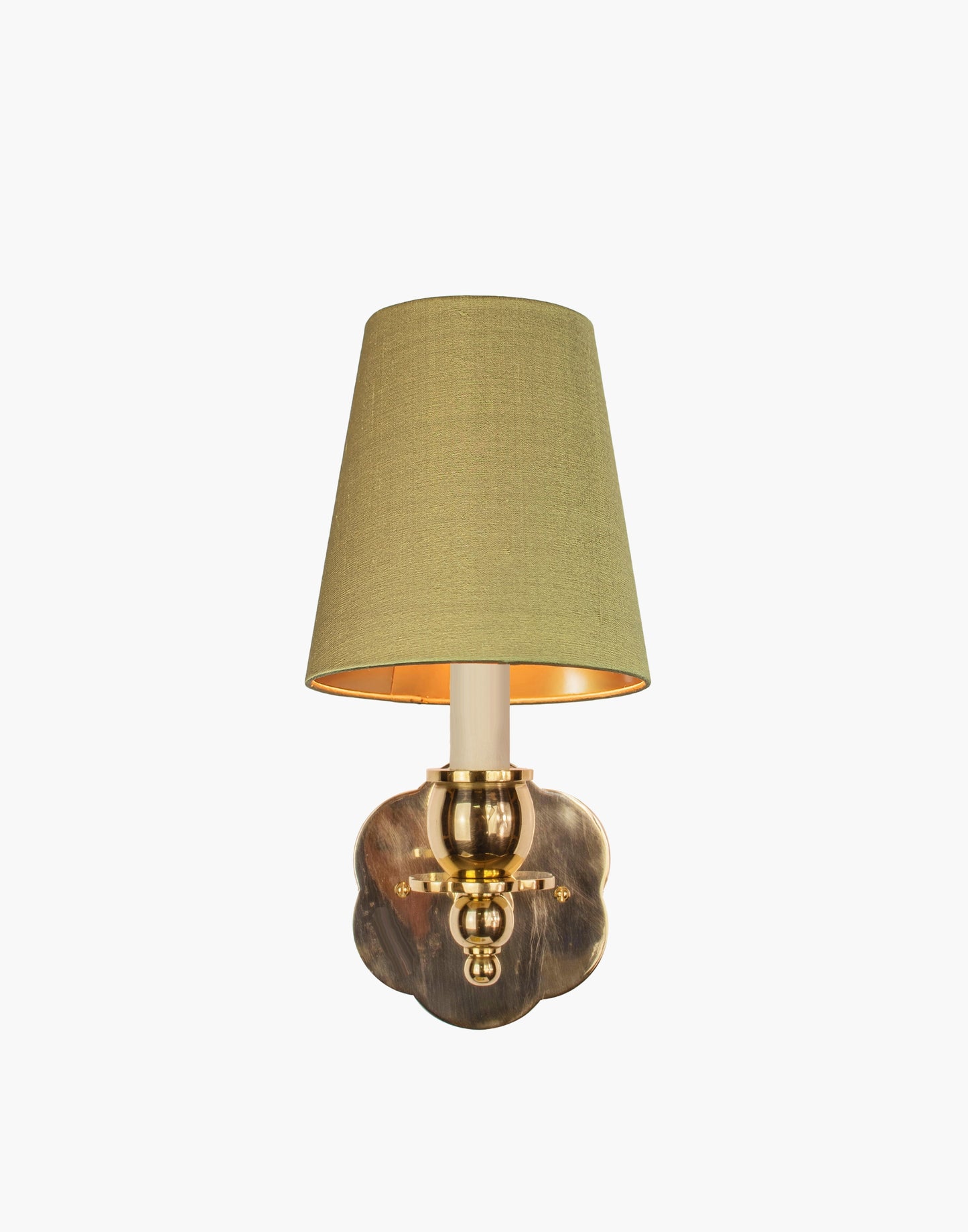 Polished Lacquered Finish, D6G Gold Shade India Rose Sconce: Solid brass petal design. Transitional style for contemporary or traditional spaces.