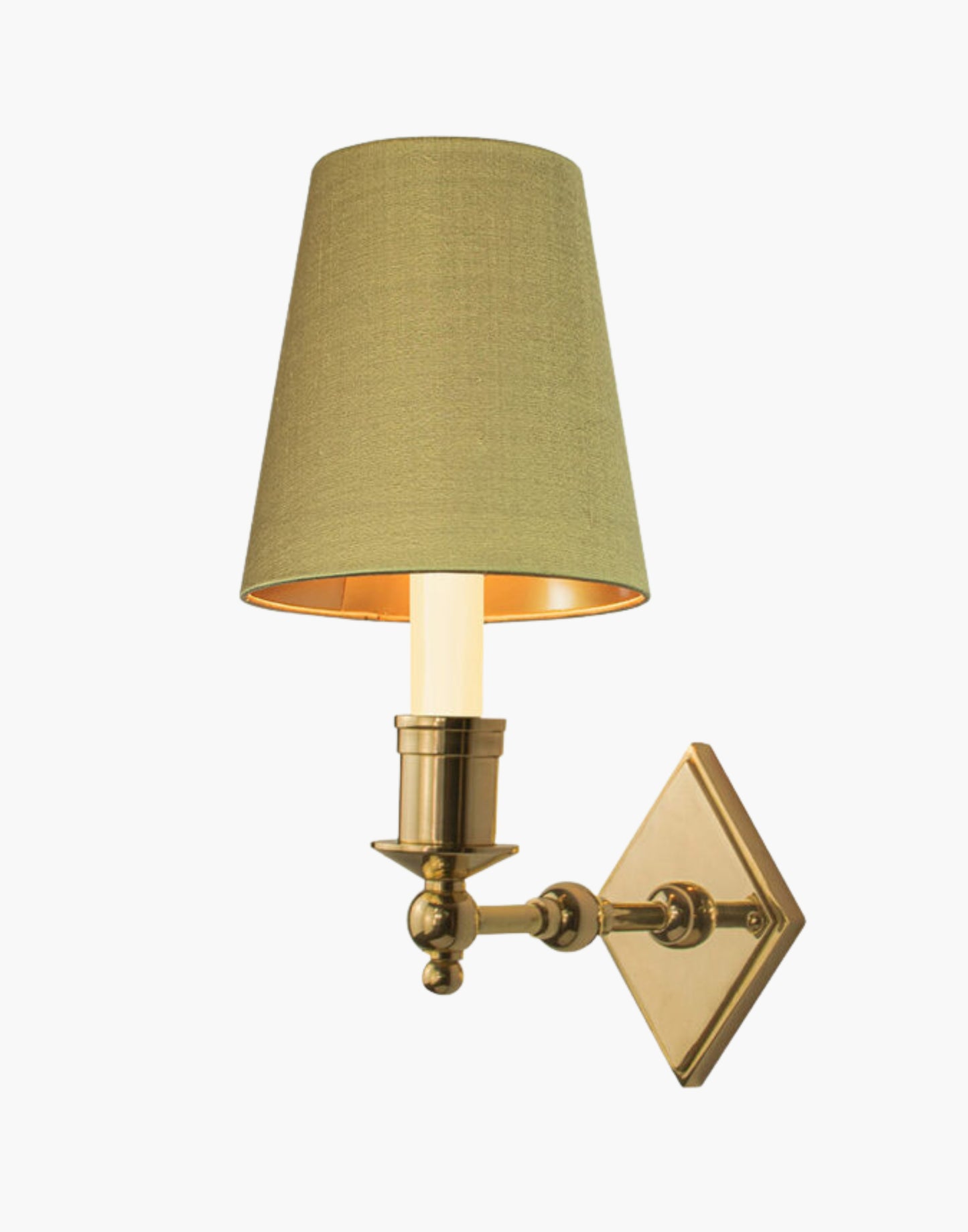 elegant solid brass sconce with diamond backplate. Perfect for modern or traditional interiors.