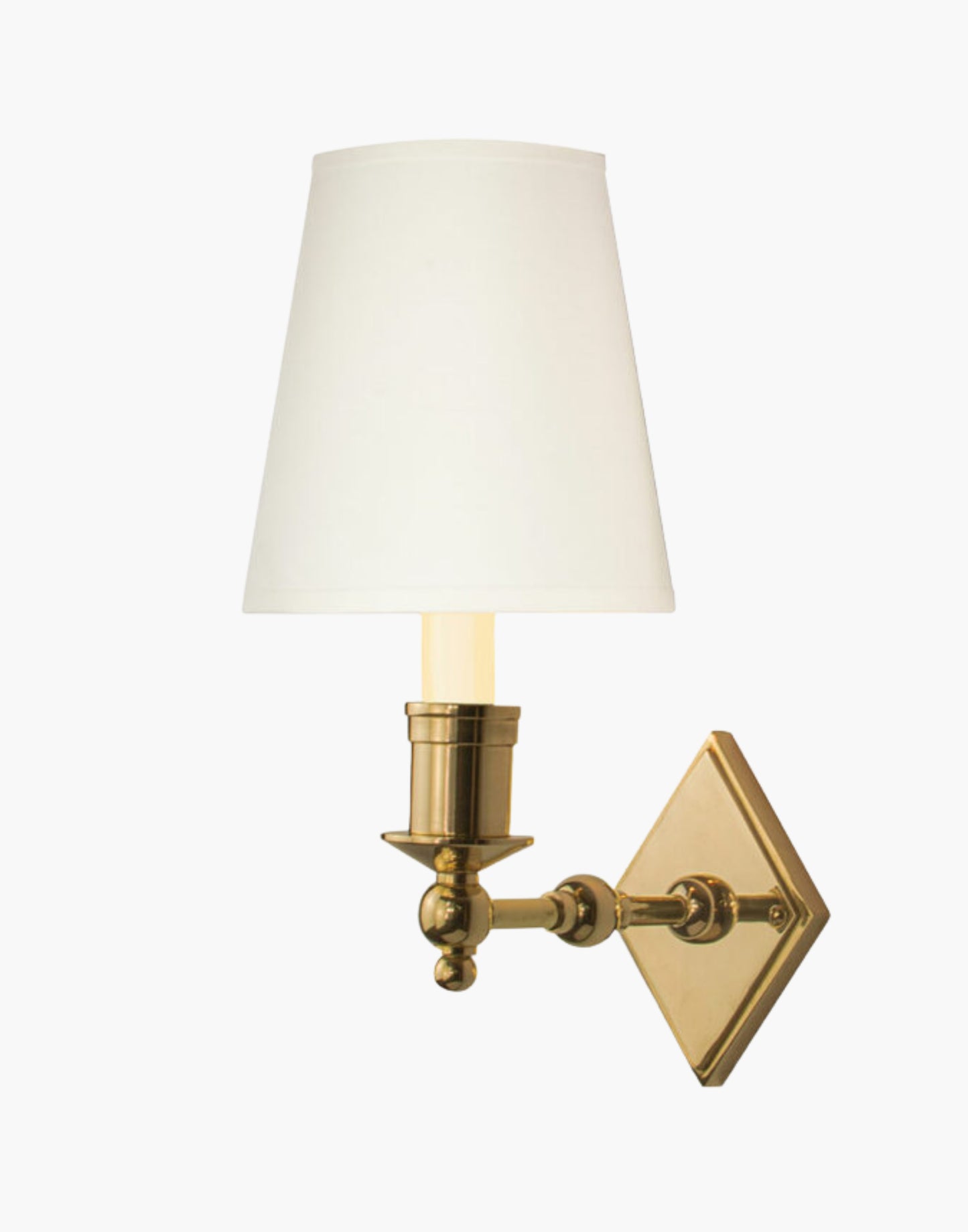 elegant solid brass sconce with diamond backplate. Perfect for modern or traditional interiors.