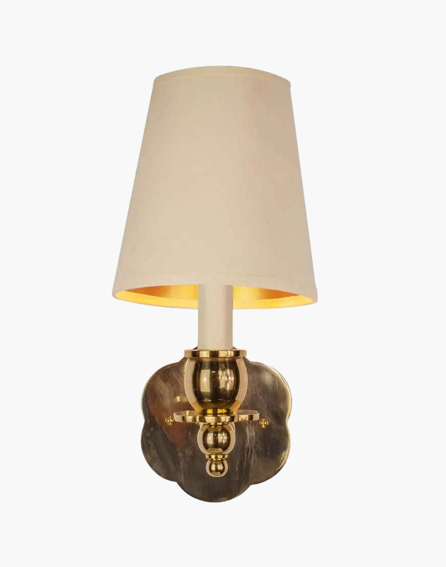  India Rose Sconce: Solid brass petal design. Transitional style for contemporary or traditional spaces.
