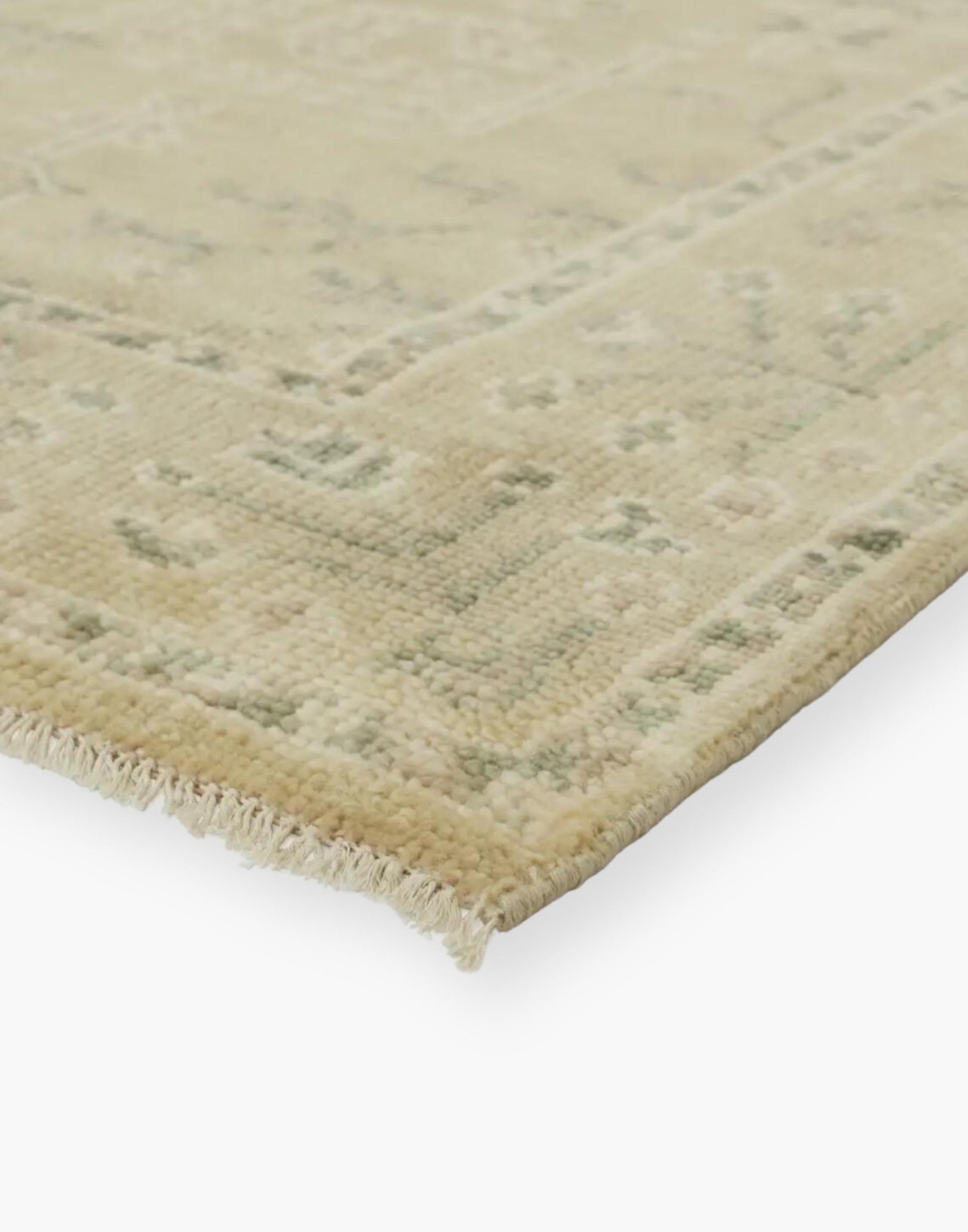 Neutral Timberland Rug - Green-Gray & Cream Hues, Vintage Motifs. Transitional Statement for Your Space.