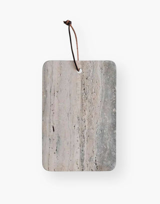 Travertine Cheese Board - 12x8 Inch Natural Stone with Faux-Leather Strap. Hand Wash Only.