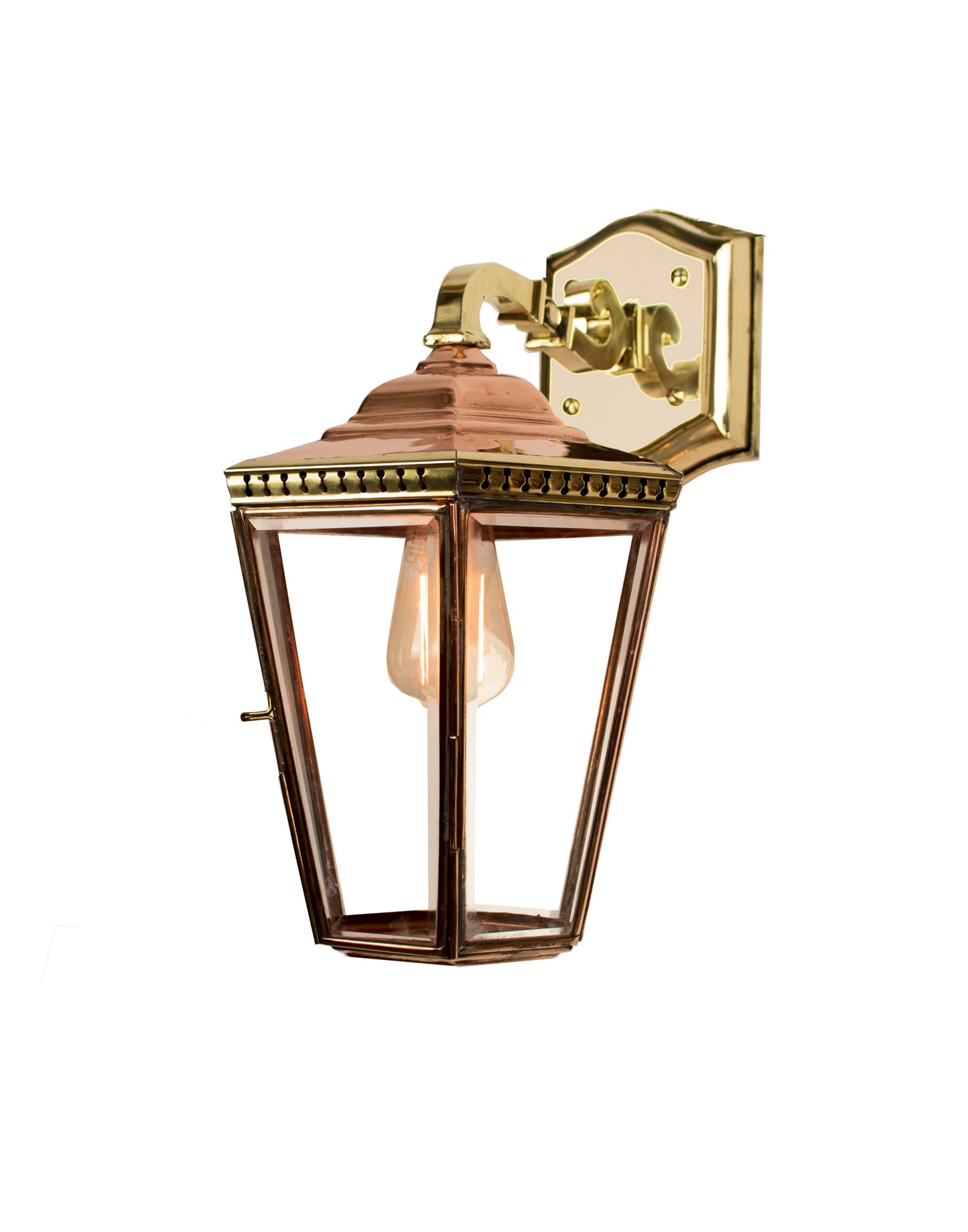 outdoor wall lantern crafted from solid brass and copper with beveled glass