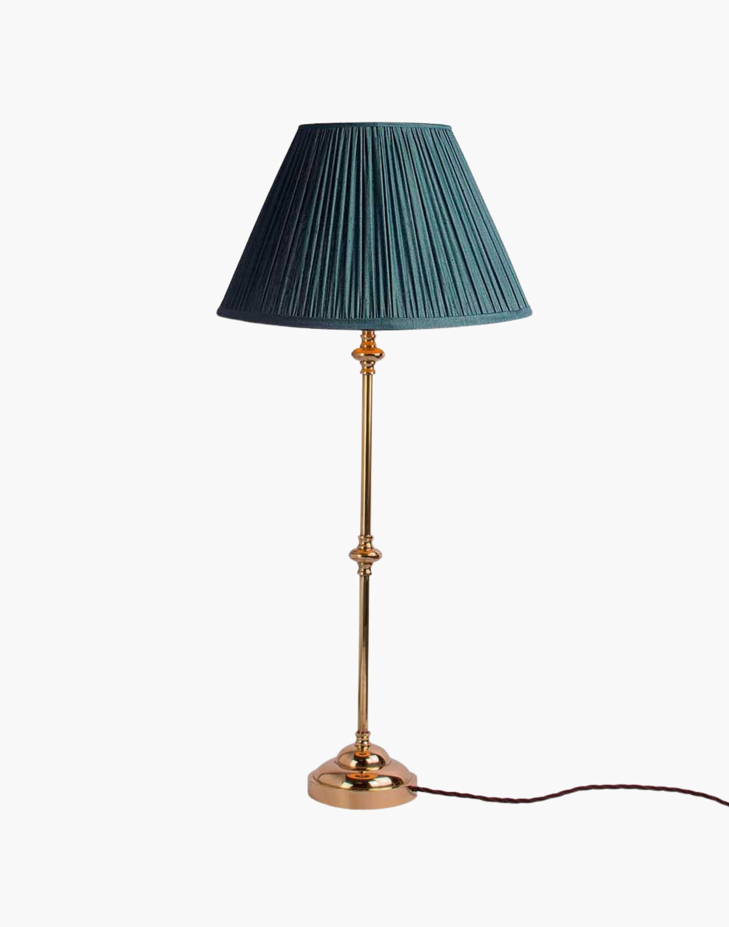 Solid brass table lamp with narrow profile, classic period console lamp available with or without shade.