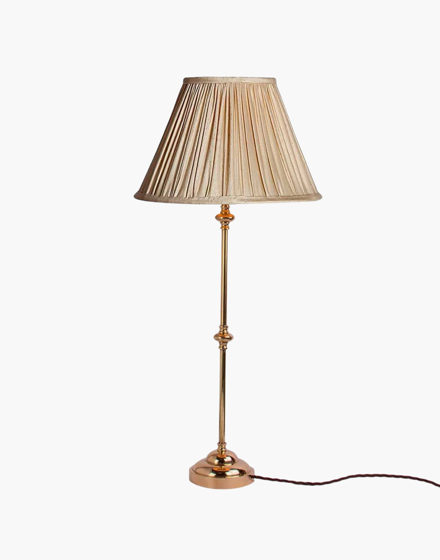 Solid brass table lamp with narrow profile, classic period console lamp available with or without shade.