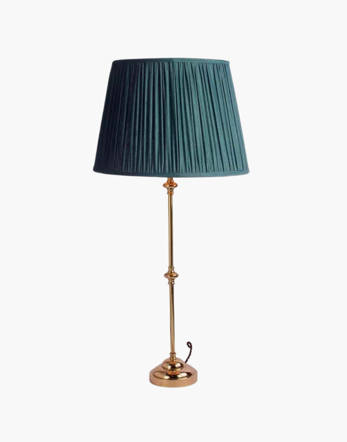 Solid brass table lamp with narrow profile, classic period console lamp available with or without shade.