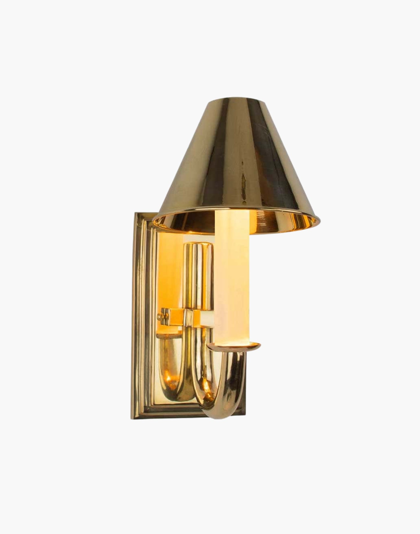 Wall light in cast brass with optional spun brass shade CB55, elegant period wall sconce for small spaces.