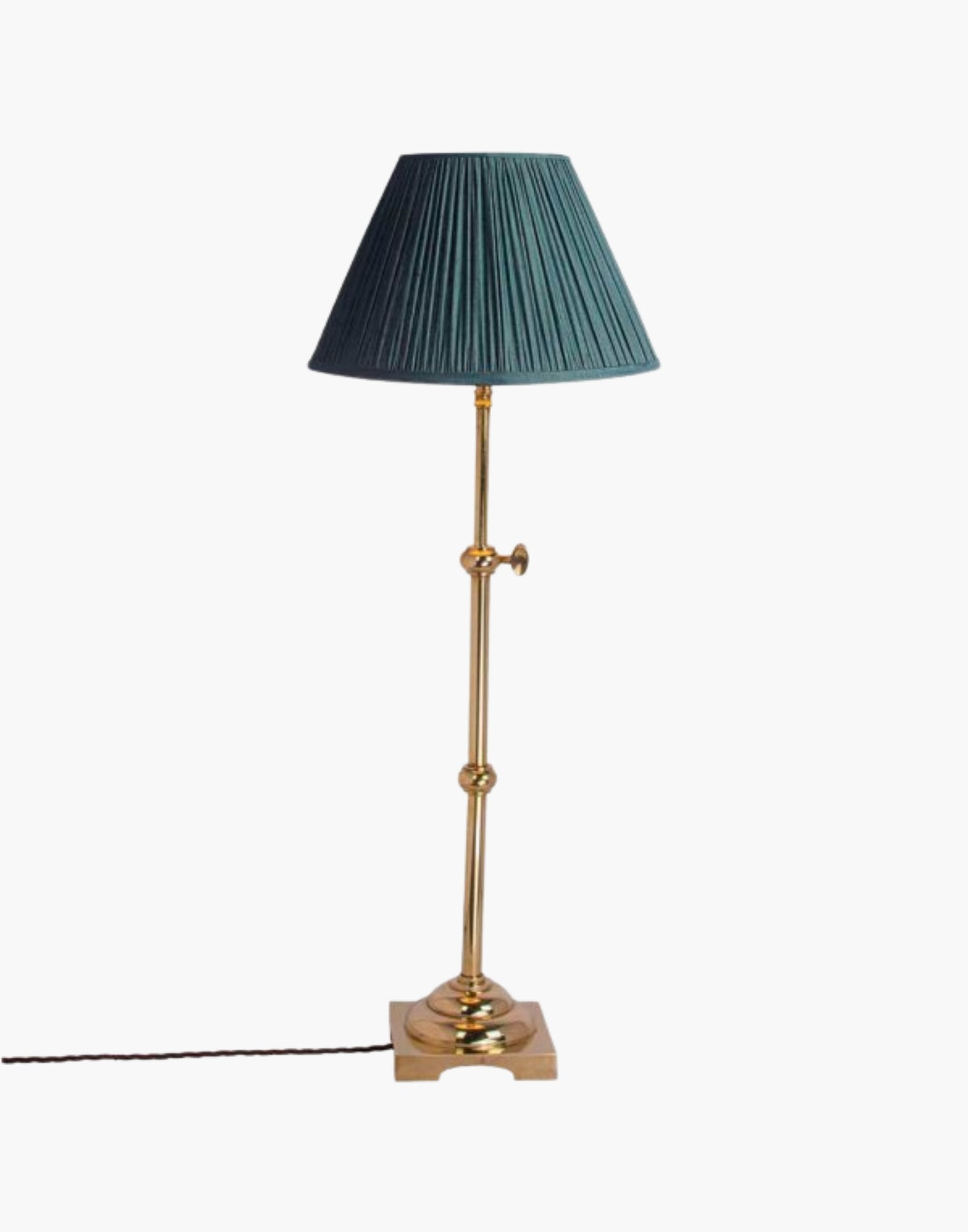 Pullman Lamp in solid brass, inspired by 1930s–1940s Pullman railway dining cars. Adjustable height with customizable finishes and shade options. Elegant and timeless design.