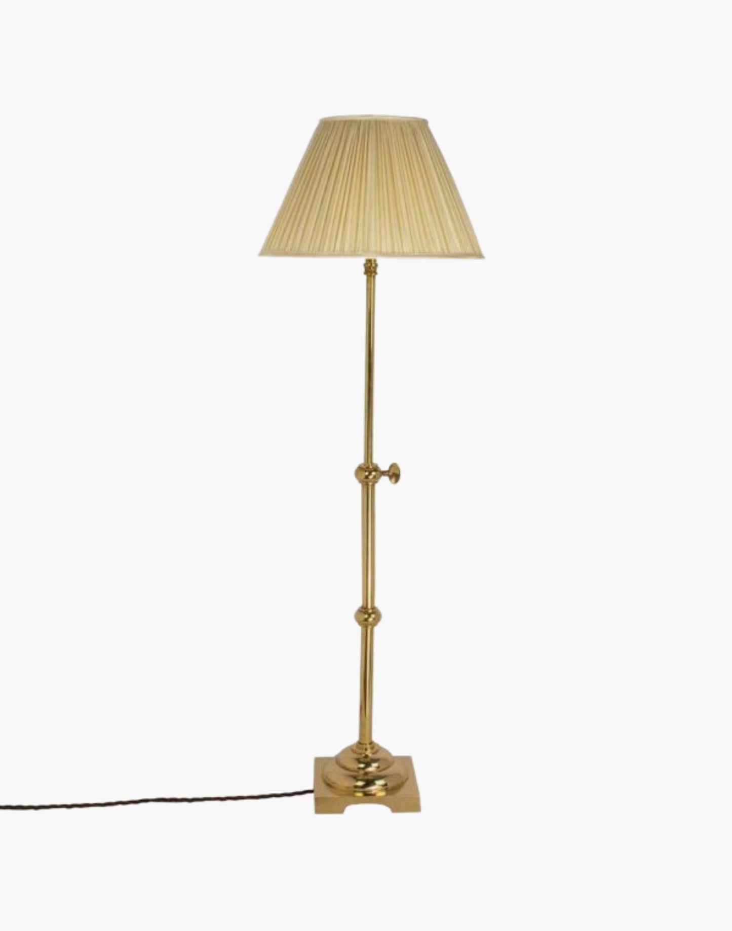 Pullman Lamp in solid brass, inspired by 1930s–1940s Pullman railway dining cars. Adjustable height with customizable finishes and shade options. Elegant and timeless design.