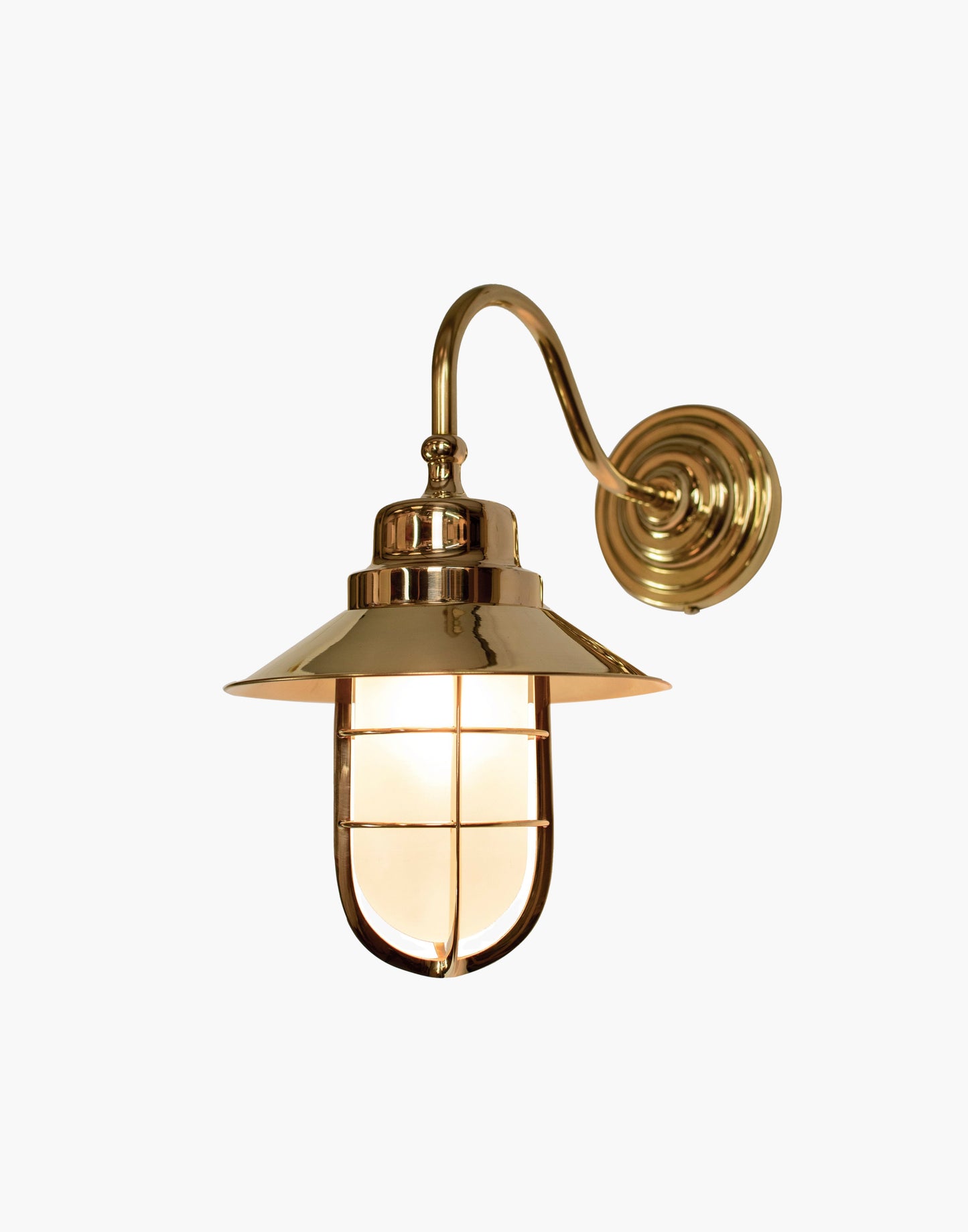 Wall Light C1915 in solid brass with clear or frosted glass, nautical wet-rated wall light for bathrooms or exterior use.