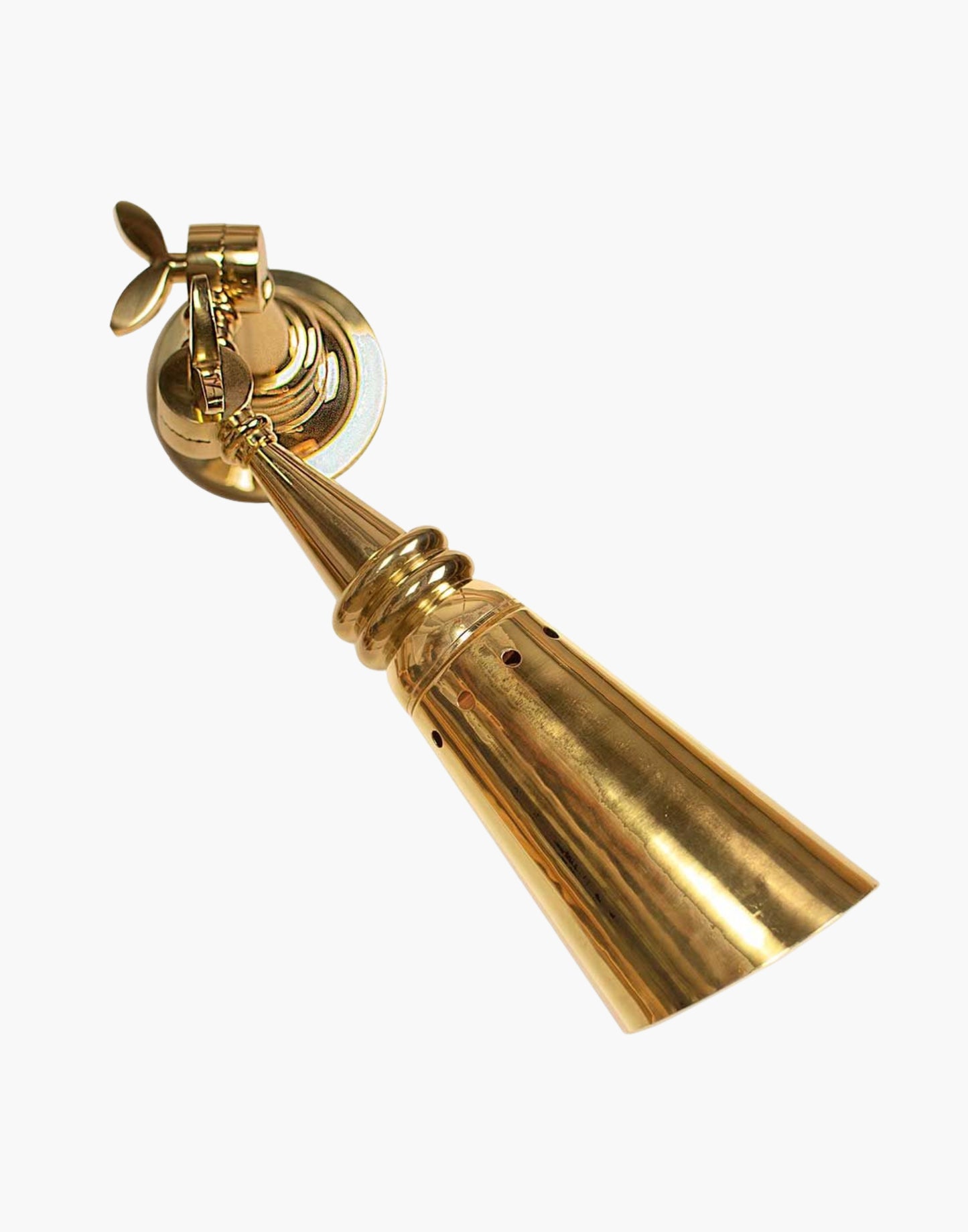 teamer Wall Light in heavy machined brass, inspired by SS Columbus ocean liner (c.1926). Adjustable 200-degree movement, ideal for bedside or reading use. Available in multiple finishes with optional push switch.