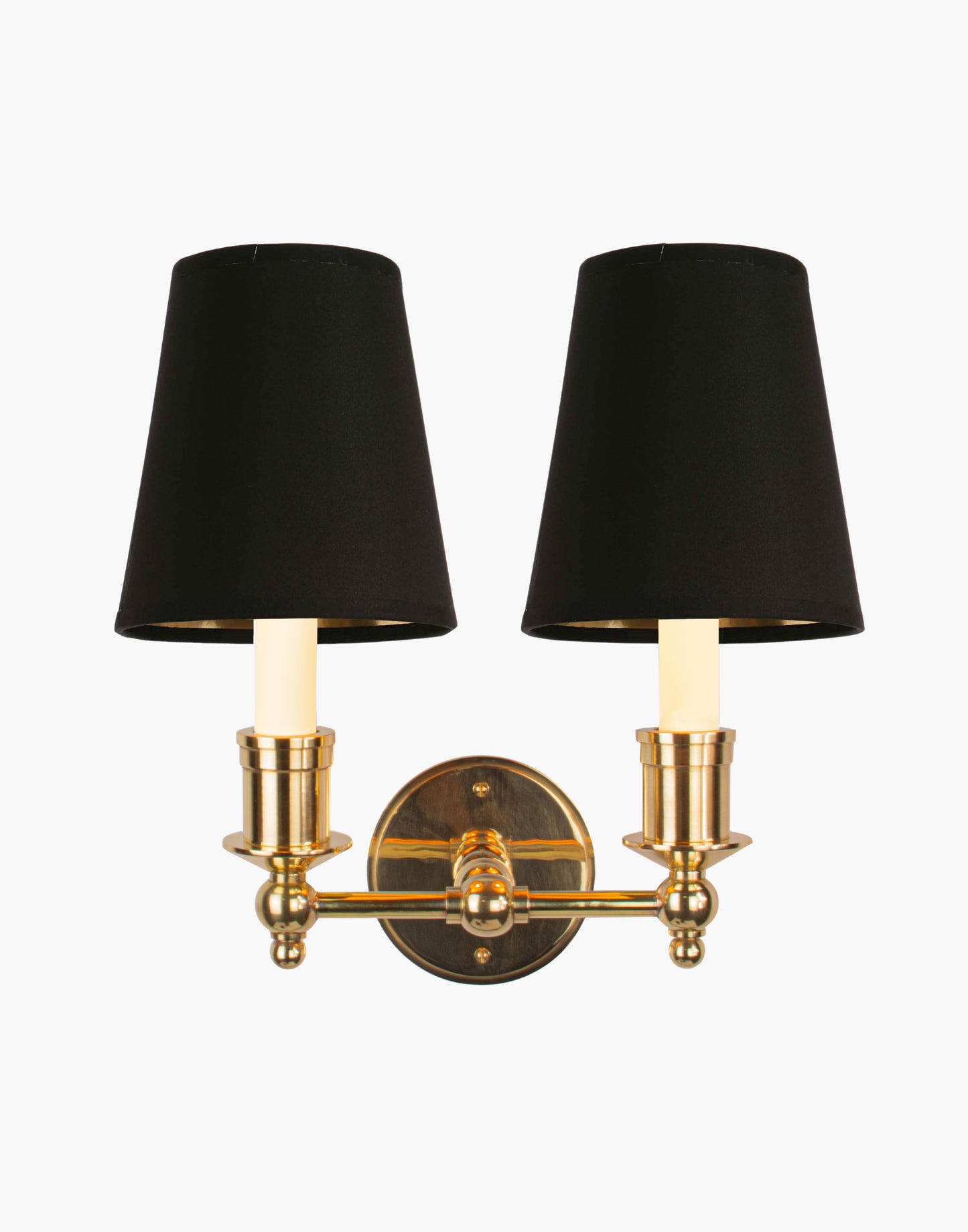 Wall Sconce Twin solid brass wall sconce with optional D6 or D6G shades
