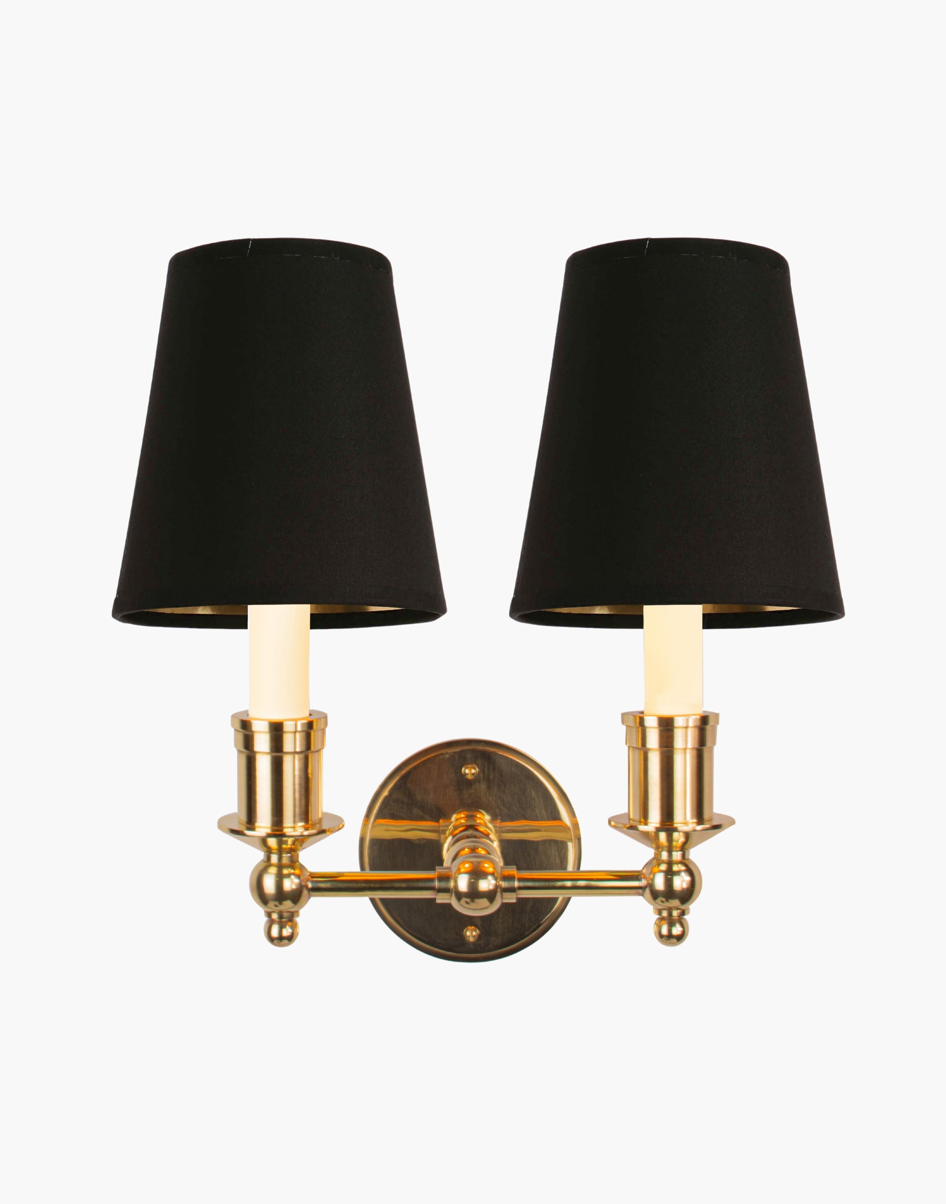 Wall Sconce Twin solid brass wall sconce with optional D6 or D6G shades