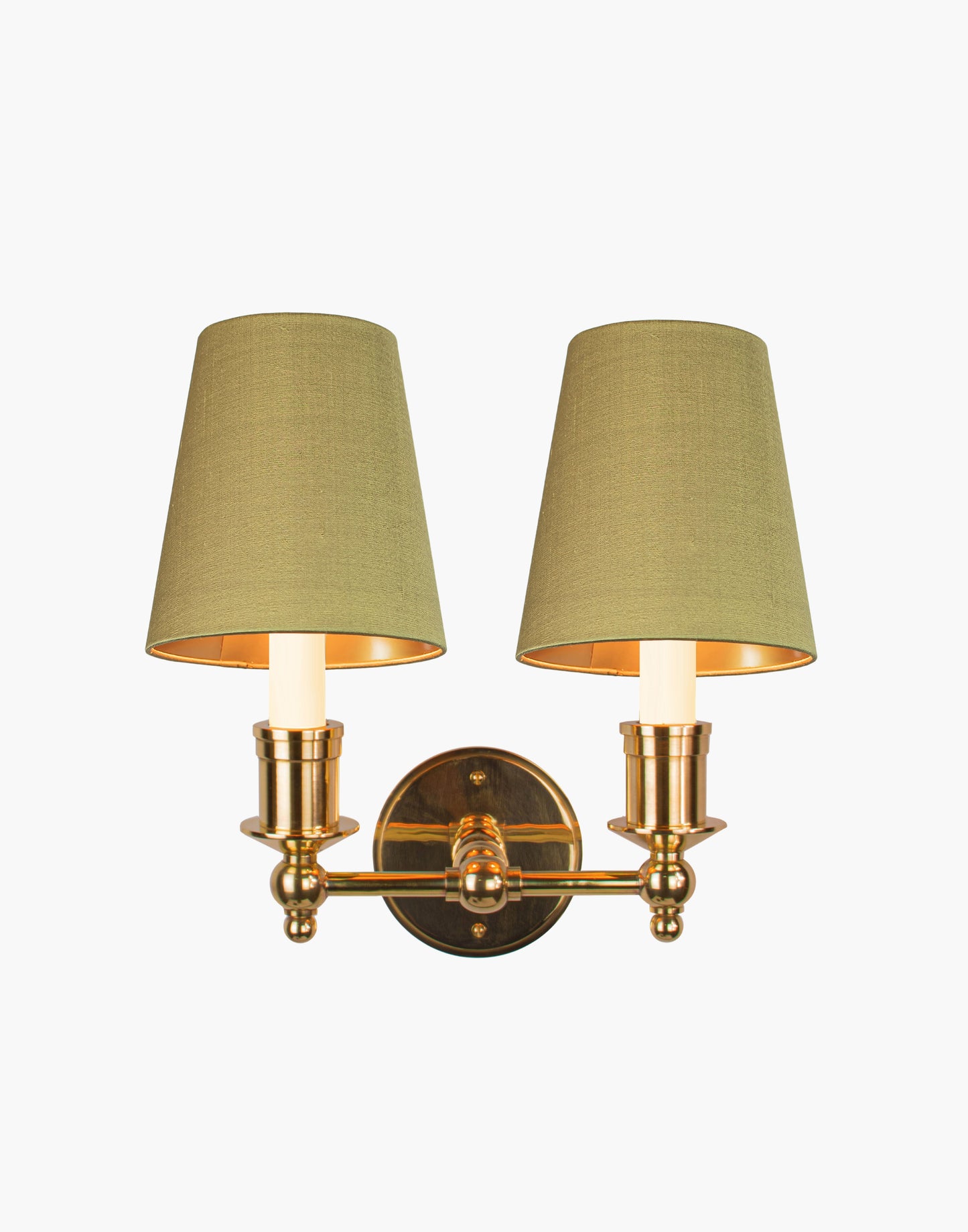Wall Sconce Twin solid brass wall sconce with optional D6 or D6G shades