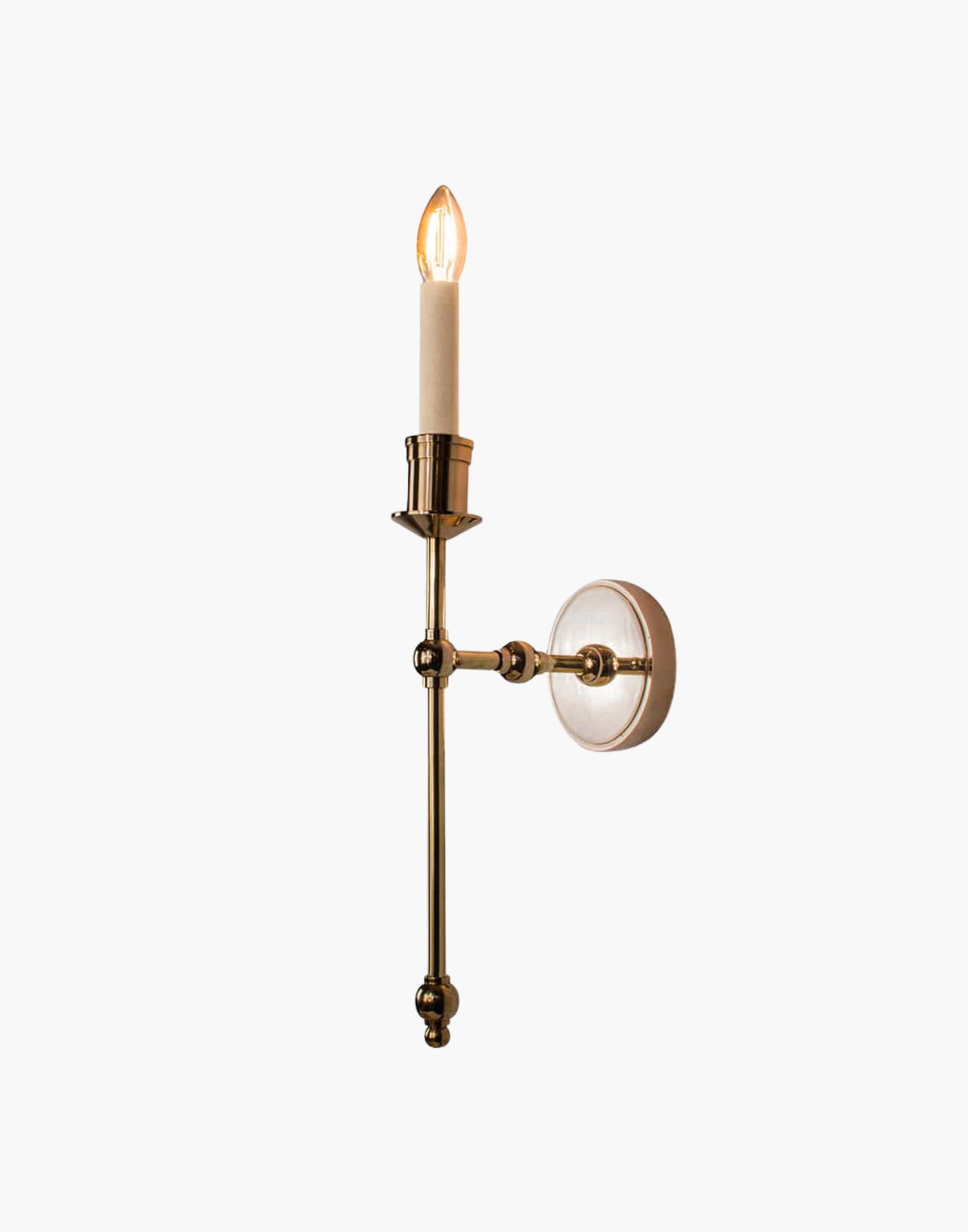 Tall Wall Sconce single arm in solid brass with optional D6 or D6G shade mounted on wall
