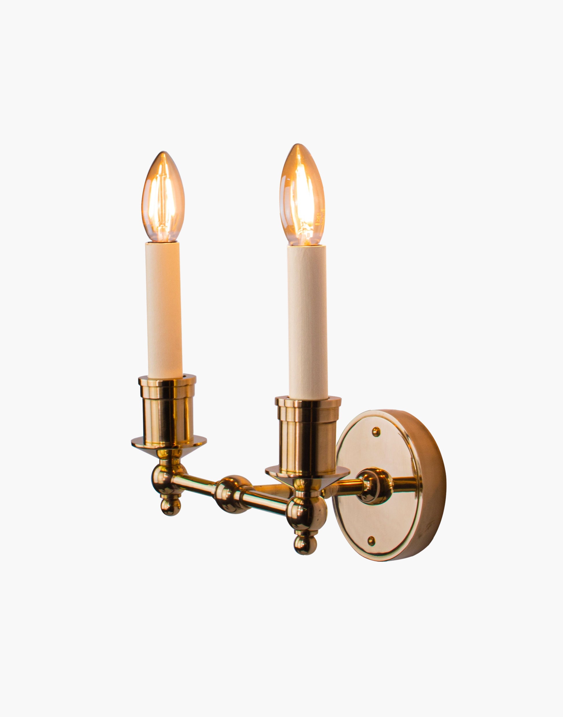 Wall Sconce Twin solid brass wall sconce with optional D6 or D6G shades