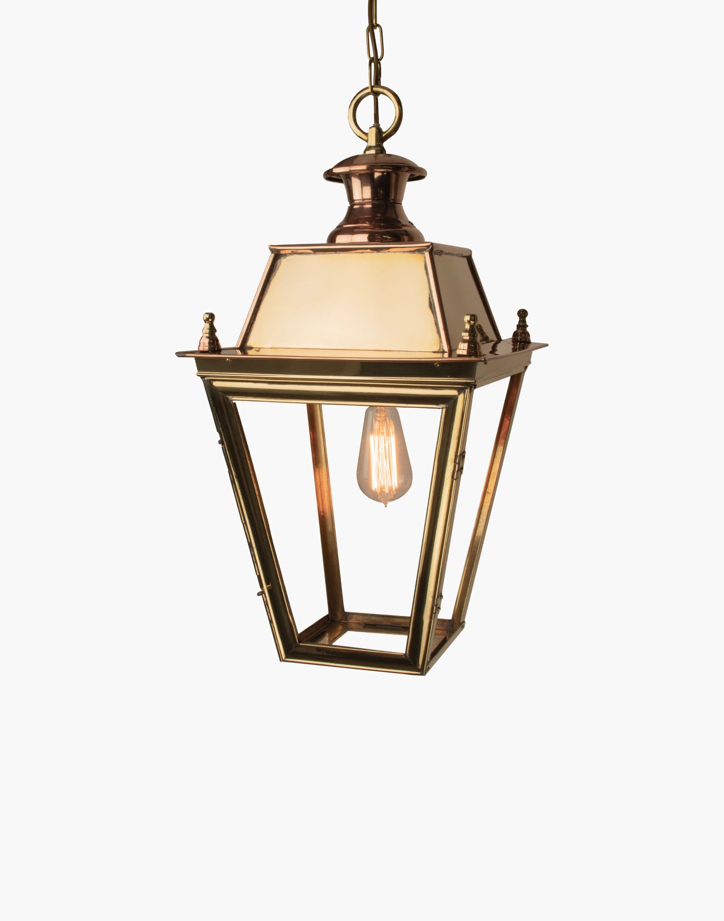 Large Victorian-style hanging lantern handmade in solid brass and copper, crafted using traditional methods, ideal for period properties