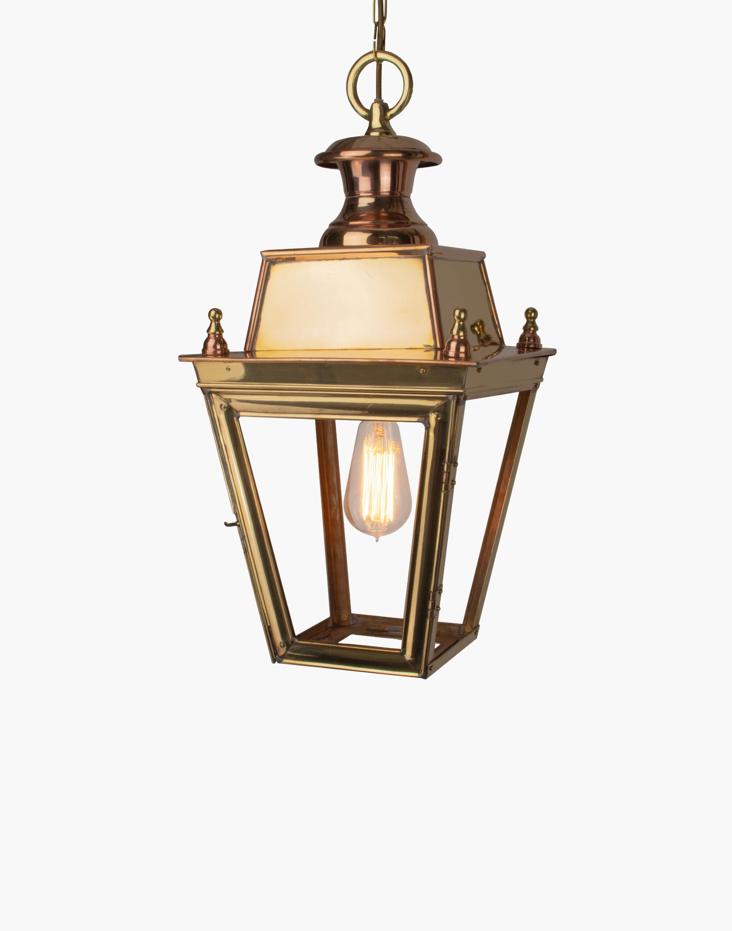 Victorian-style hanging lantern handmade in solid brass and copper, crafted using traditional methods, ideal for period properties
