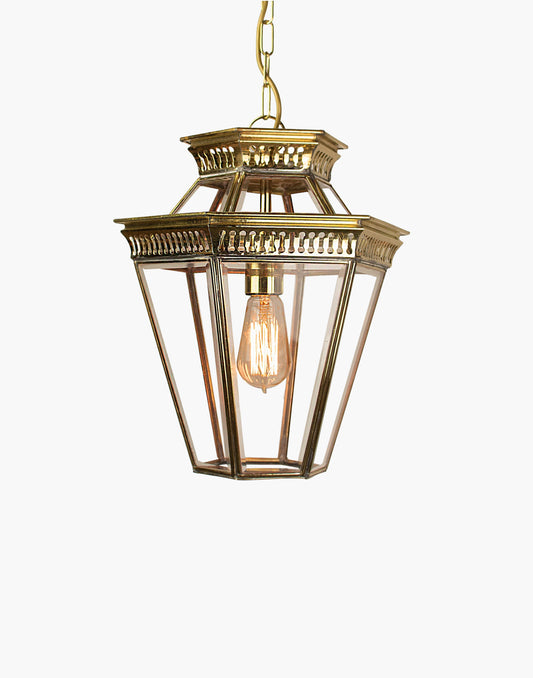 Victorian-style hanging lantern handmade in solid brass and copper, crafted using traditional methods, ideal for period properties