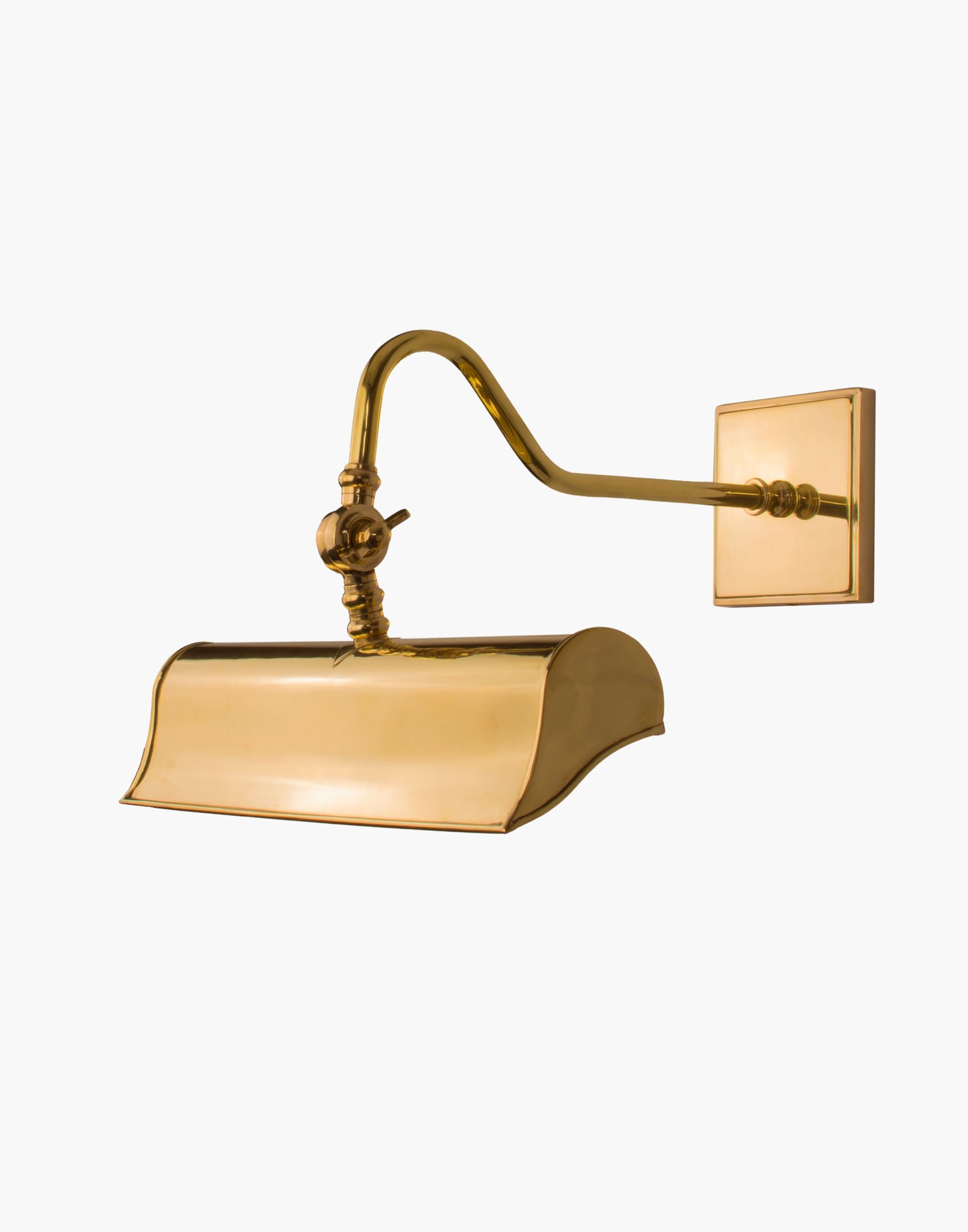 Small Trough Picture Light in solid brass with cast brass backplate and adjustable banjo joints, inspired by original Blenheim Palace picture lights, designed to illuminate artwork