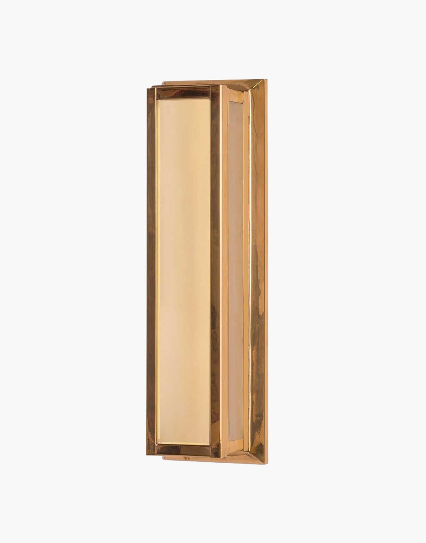 Light in solid brass with frosted glass, damp-rated wall or ceiling light for period or contemporary interiors.