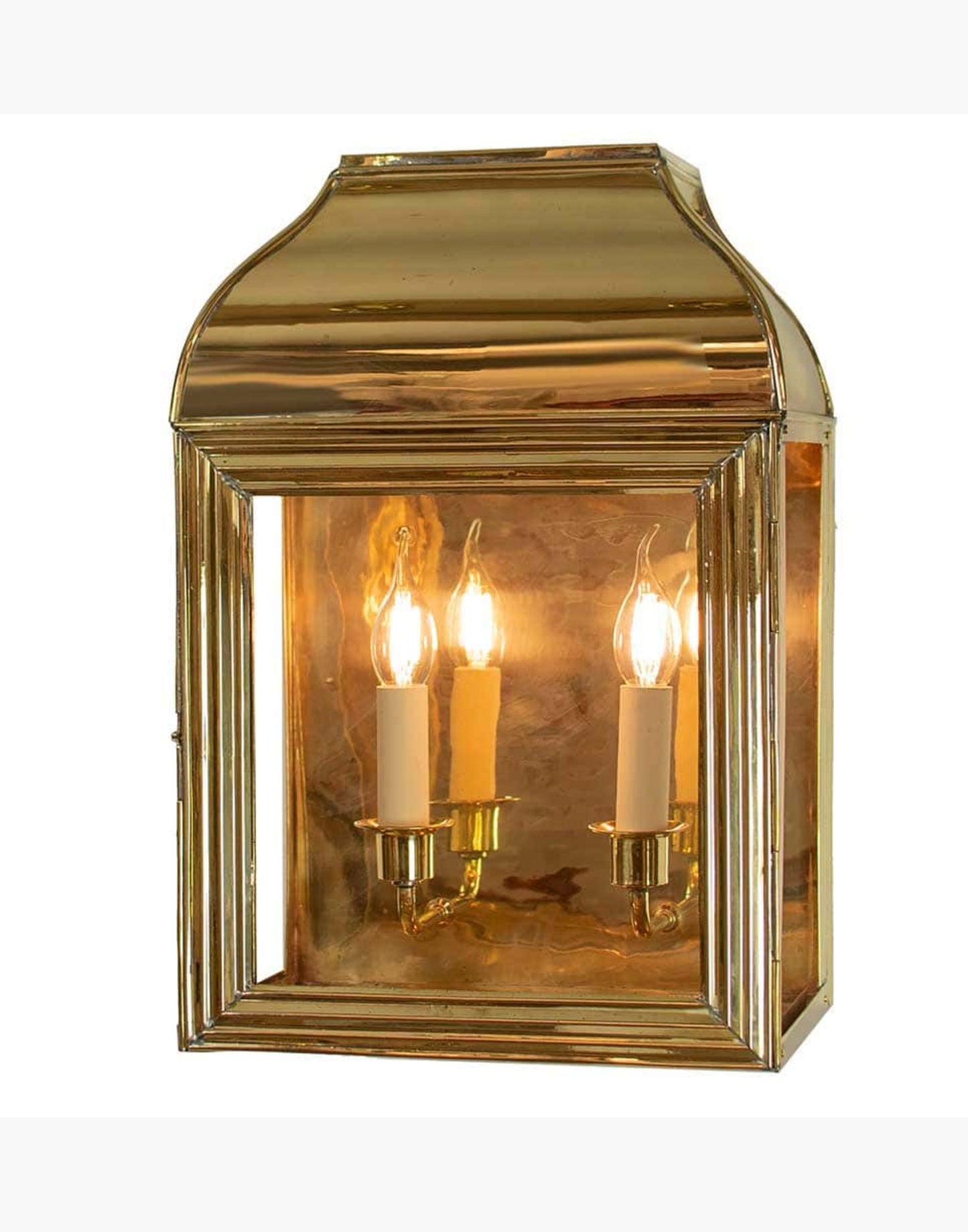 Wall lantern in solid brass, mid-Victorian American colonial style exterior light inspired by New York brownstones.