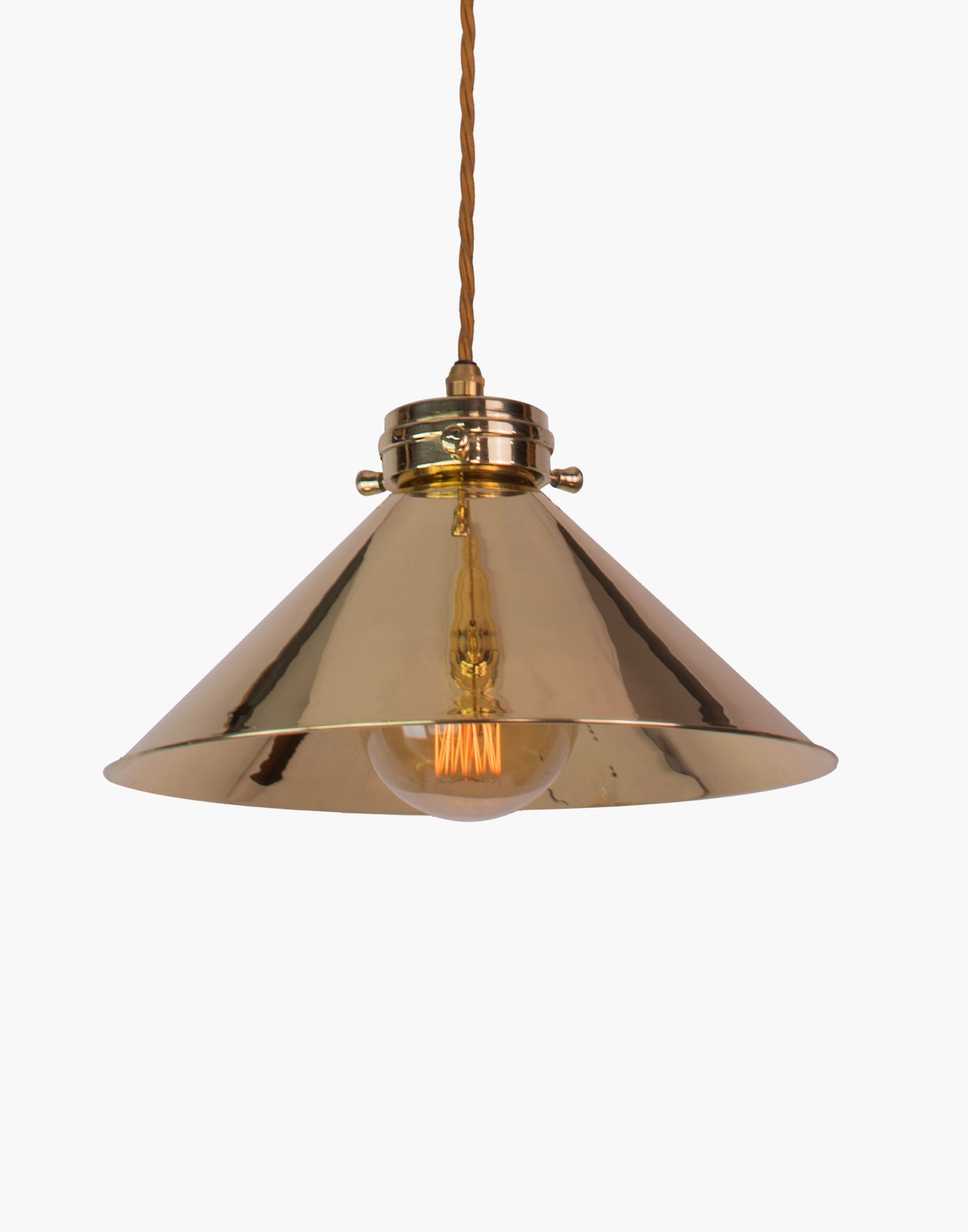 Small Brass Pendant Light with adjustable height and solid brass shade, versatile interior pendant for task or ambient lighting