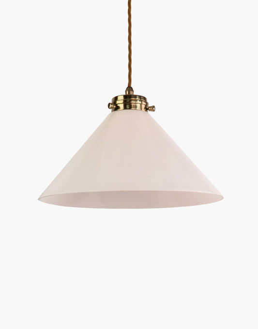 Brass pendant light with adjustable height and silk flex, classic transitional design for interior spaces