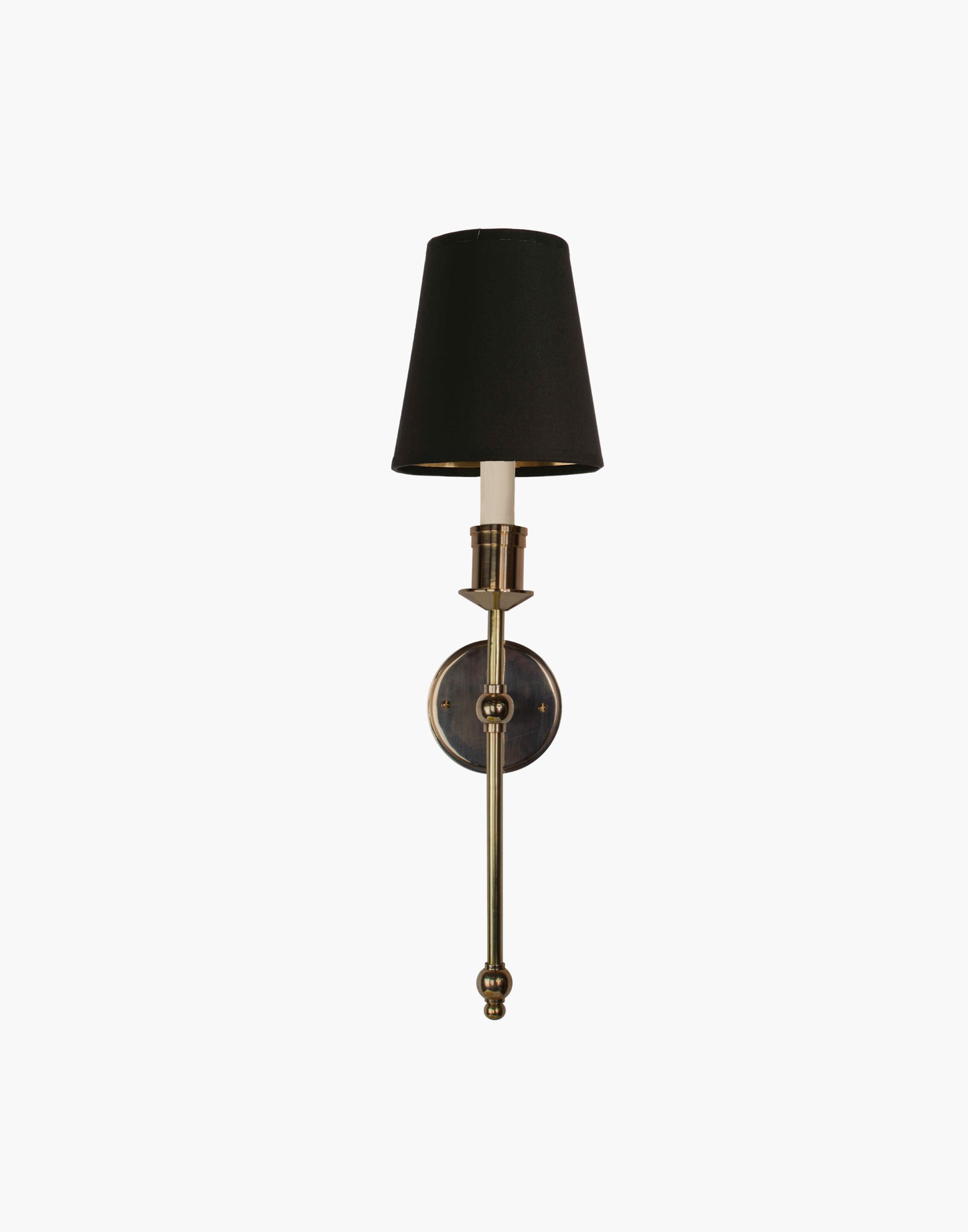 Tall Wall Sconce single arm in solid brass with optional D6 or D6G shade mounted on wall