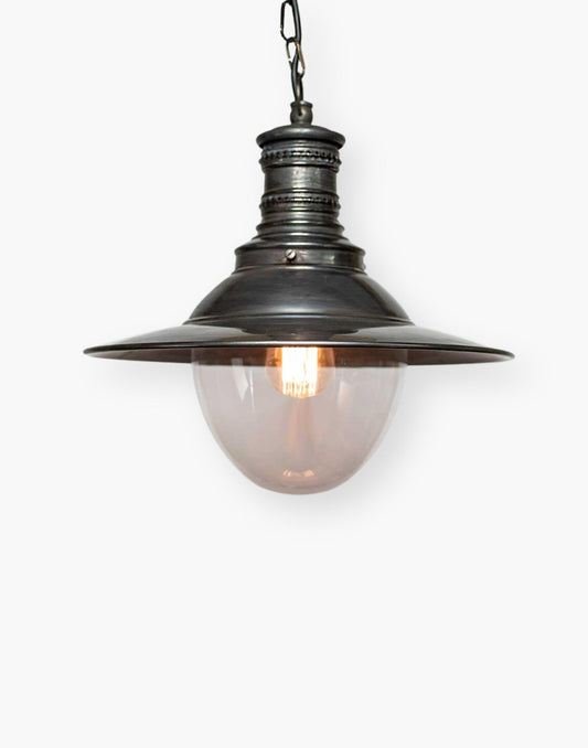 Victoria Station Light C1930 Replica - Solid Brass, Copper Label, Clear Glass, Pendant Light