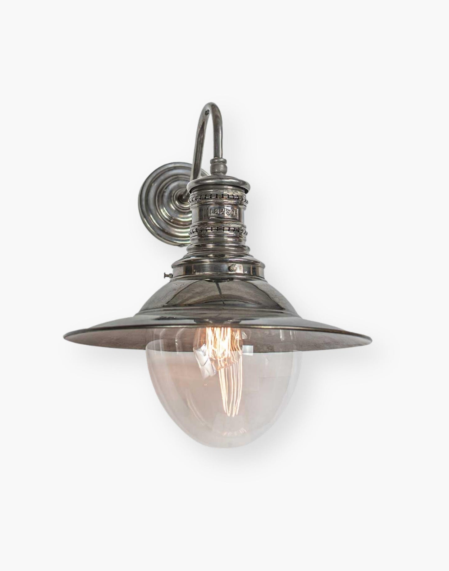 Victoria Wall Lamp C1930 Replica - Solid Brass, Copper Label, Clear Glass, IP44 Rated